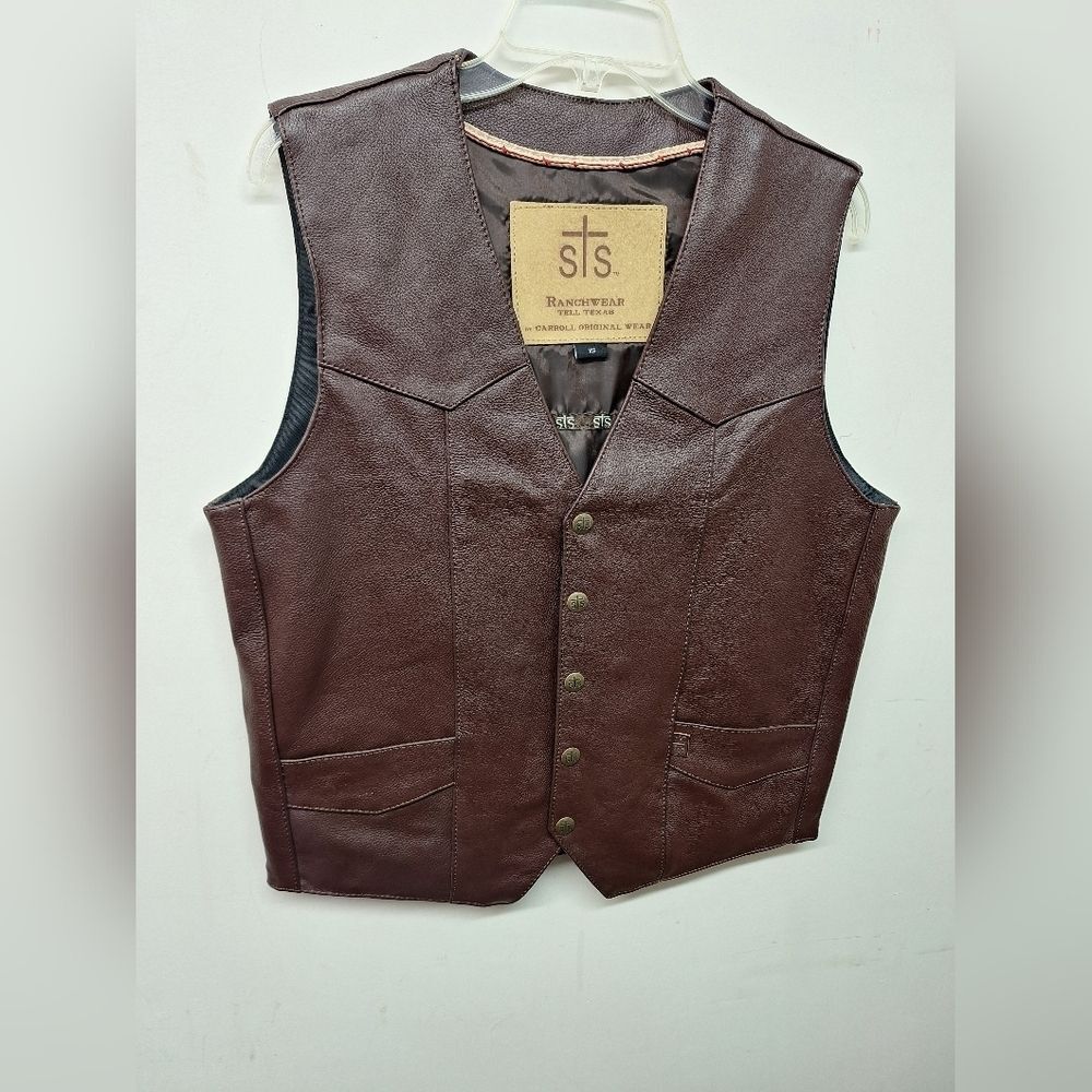 Men’s STS Ranchwear Chisum Brown Leather Vest XSmall Conceal Carry
